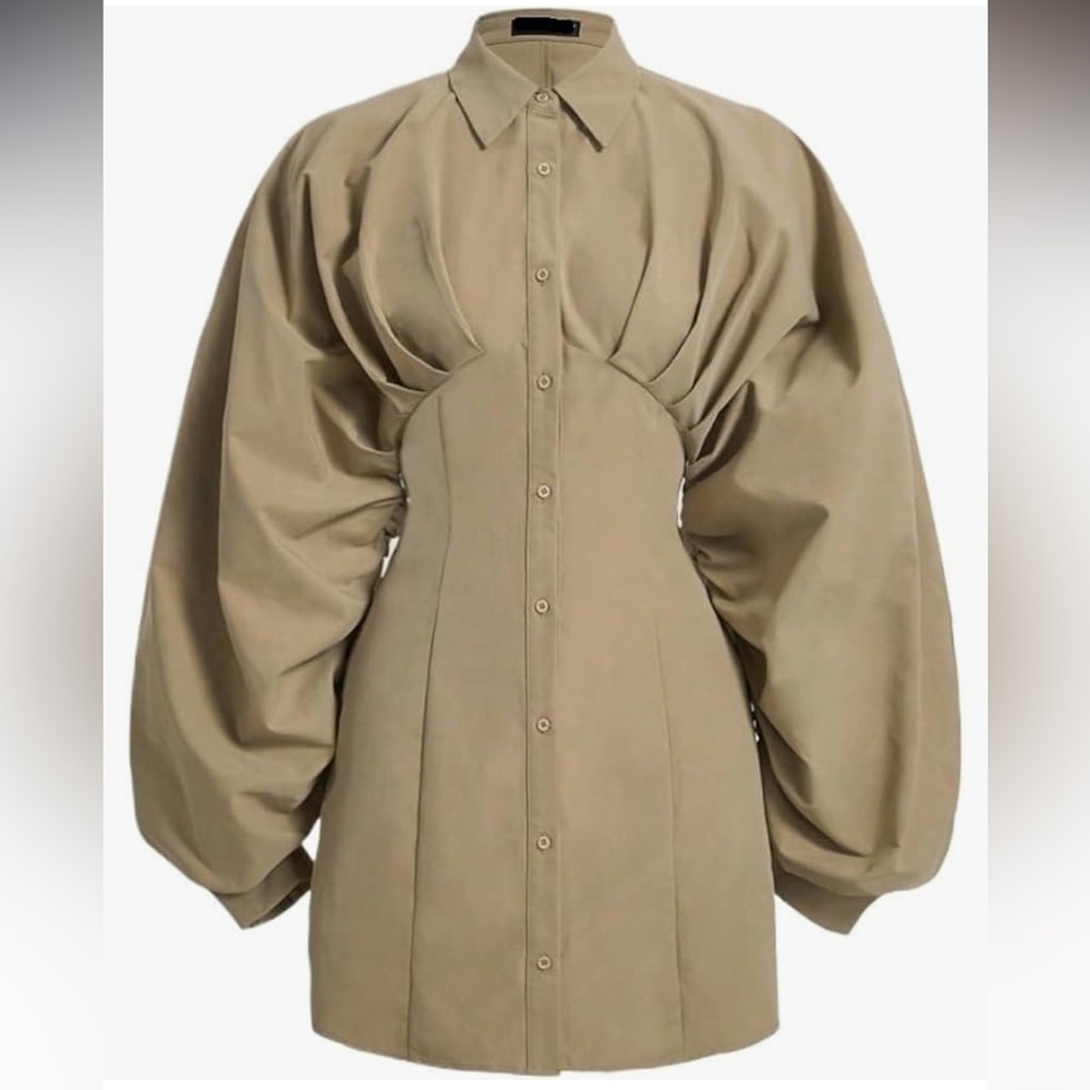 NWT ruched bust lantern sleeve shirt dress